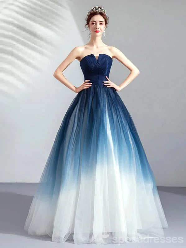 Silver evening dress-Elegant A-line Sweetheart Blue & White Long Prom Dresses Online,12647