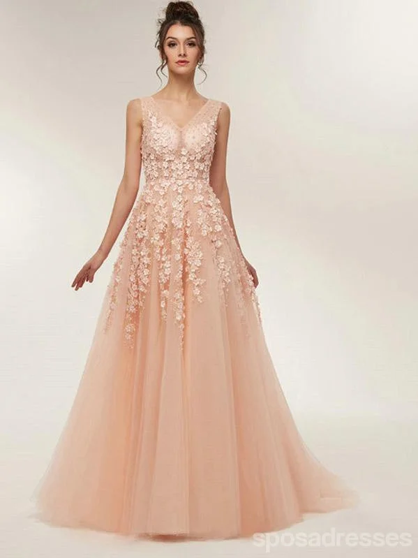 Evening dress with beaded details-Floral Champagne A-Line Jewel Sleeveless Long Prom Dresses Online,Dance Dresses,12634