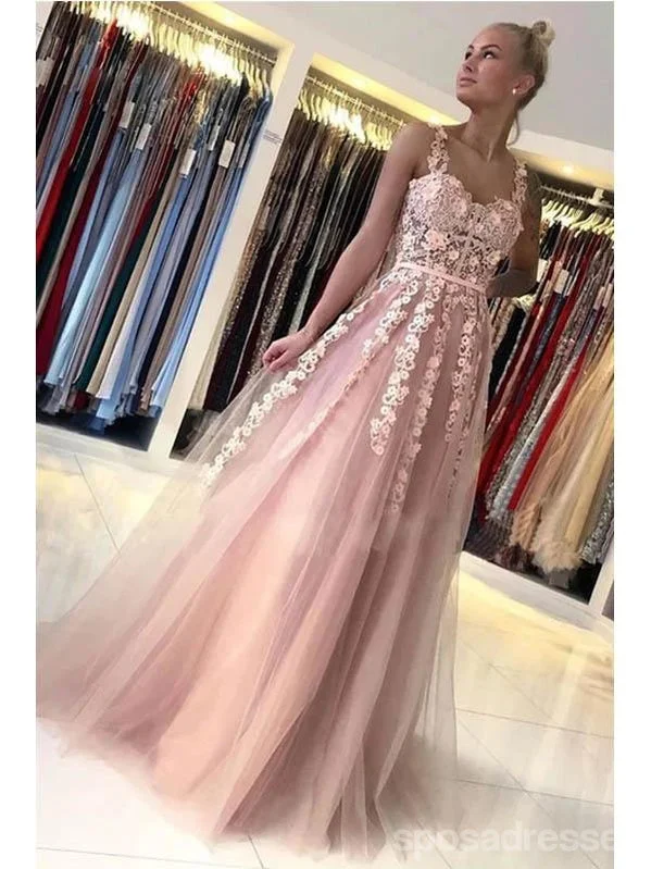 Evening dress with backless design-Floral Pink A-line See Through Cheap Long Prom Dresses Online,12698