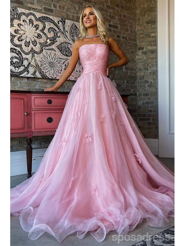 Evening dress with ruching-Floral Pink A-line Sweetheart Long Prom Dresses Online, Evening Party Dresses,12662