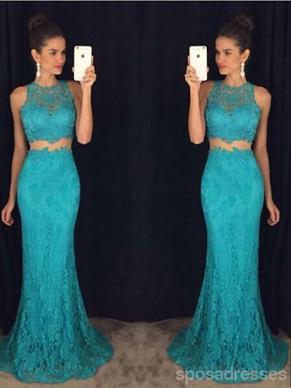 Evening dress with V-neck-Green Mermaid Two Pieces Halter Cheap Prom Dresses Online, Evening Dresses,12656