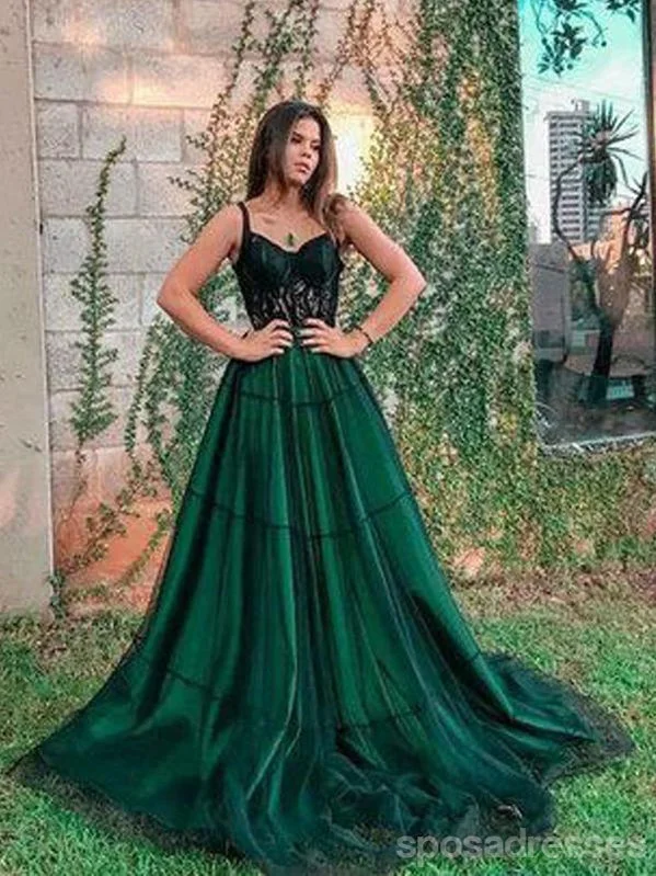 Evening dress with statement sleeves-Green A-line Spaghetti Straps Cheap Long Prom Dresses Online,Dance Dresses,12594