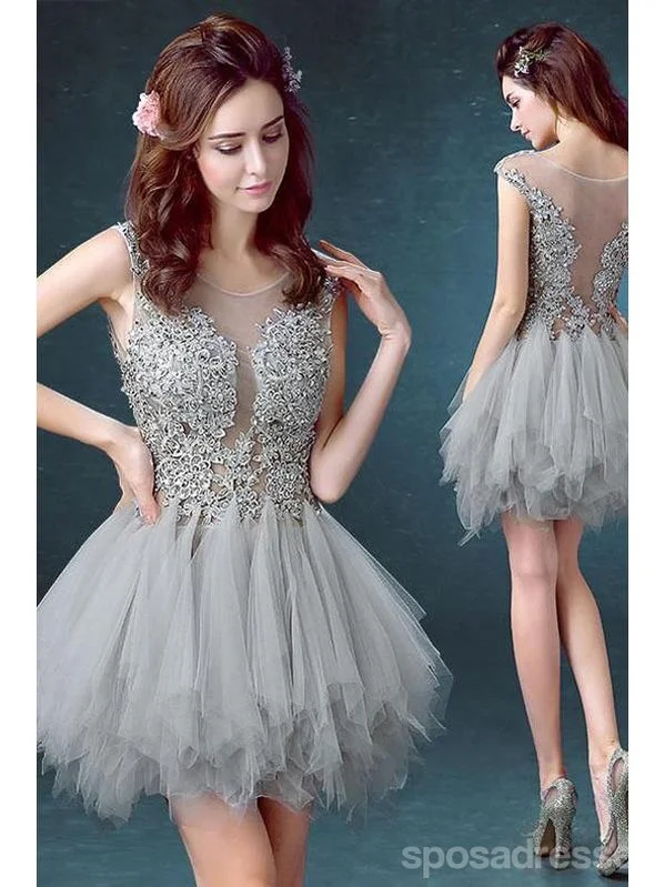 Evening dress with off-shoulder-Grey Illusion Short Homecoming Dresses Online, Cheap Short Prom Dresses, CM859