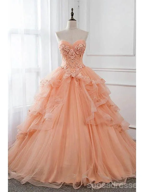 Evening dress with embellishments-Orange A-line Sweetheart Long Prom Dresses Online, Evening Party Dresses,12685