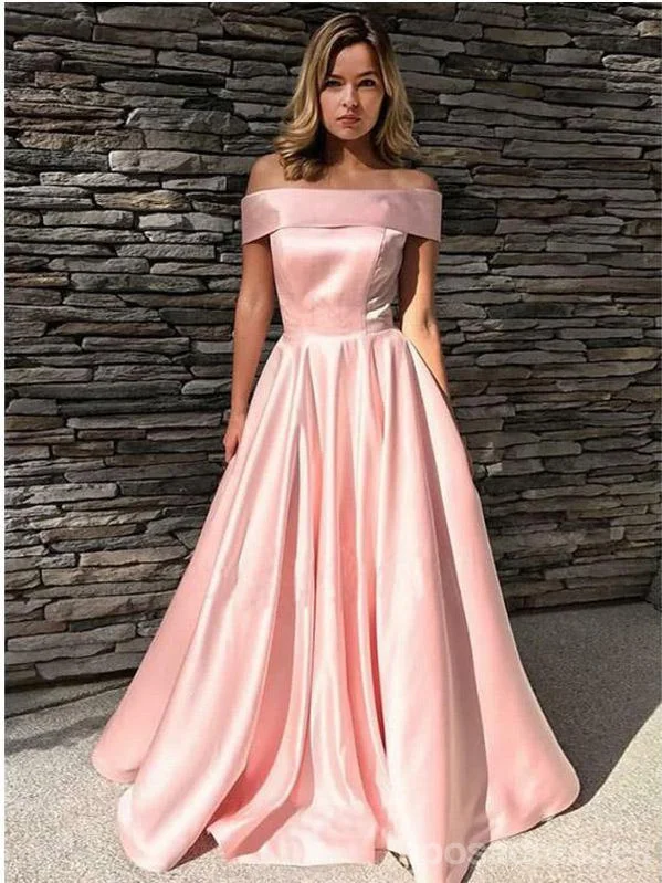 Evening dress with open back-Pink A-line Off Shoulder Cheap Long Prom Dresses Online,Dance Dresses,12612