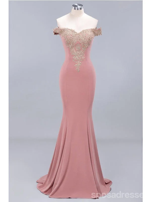 Evening dress for prom-Pink Mermaid Off Shoulder Cheap Long Prom Dresses Online,Evening Party Dresses,12804