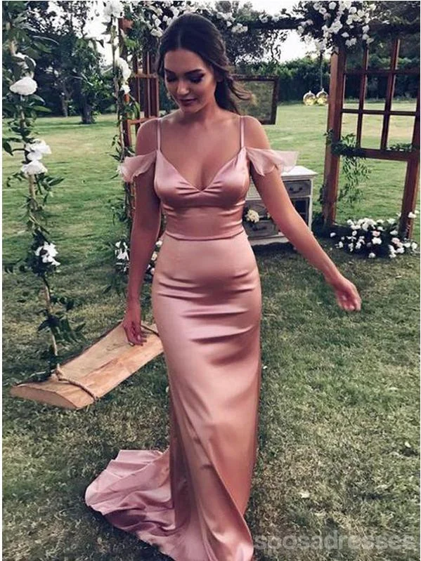 Black evening dress-Pink Mermaid Off Shoulder V-neck Cheap Long Prom Dresses Online,12587