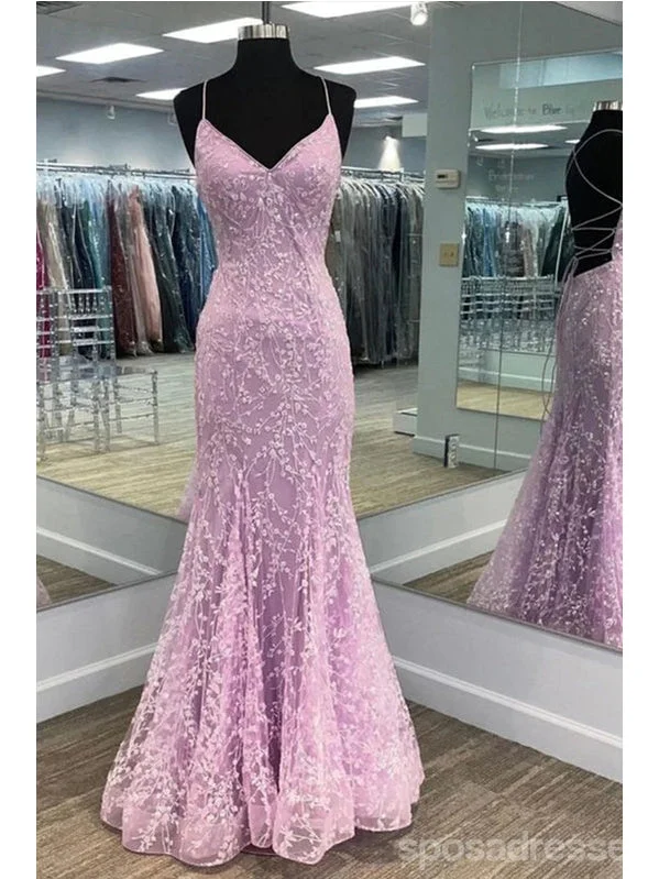 Evening dress with fishtail-Pink Mermaid Spaghetti Straps Backless Cheap Long Prom Dresses,12842