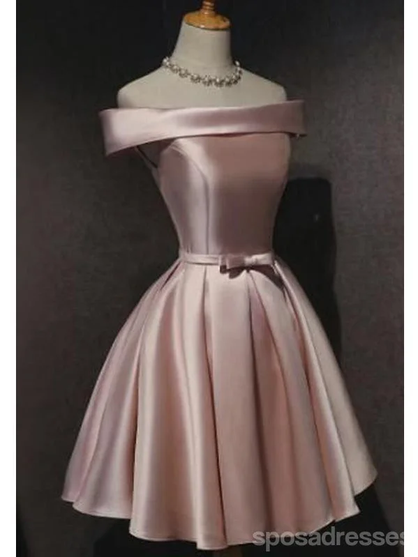 Evening dress with trumpet silhouette-Pink Off Shoulder Short Homecoming Dresses Online, Cheap Short Prom Dresses, CM848