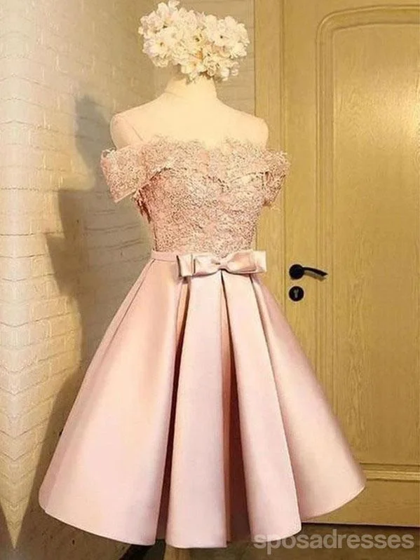 Evening dress with crystals-Pink Off Shoulder Short Homecoming Dresses Online, Cheap Short Prom Dresses, CM871