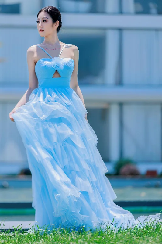 Off-white evening dress-Princess Sweep-Brush Train Tulle Prom Dress CS0493