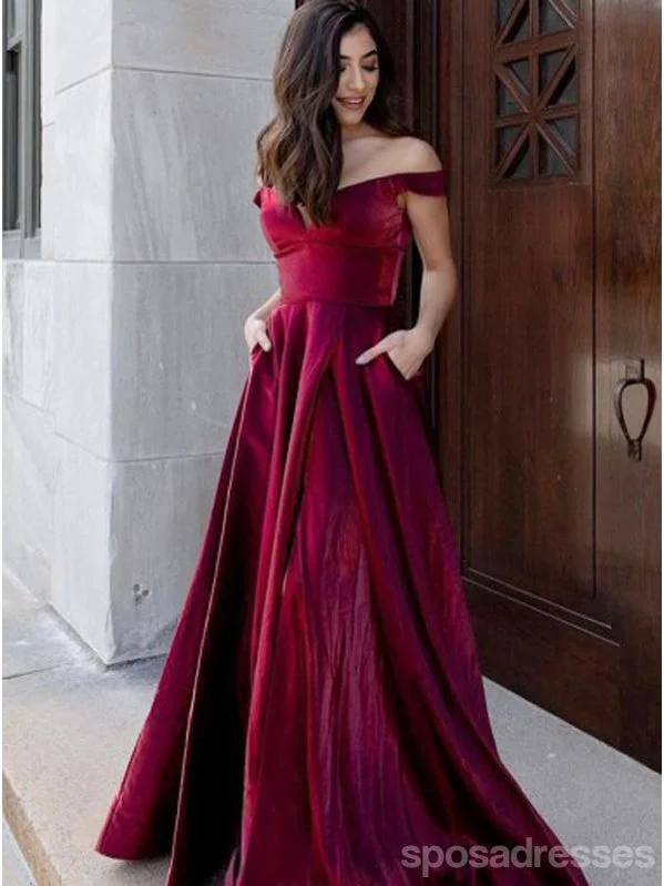 Evening dress with full skirt-Red A-line Off Shoulder V-neck Party Prom Dresses, Prom & Dance Dresses,12533