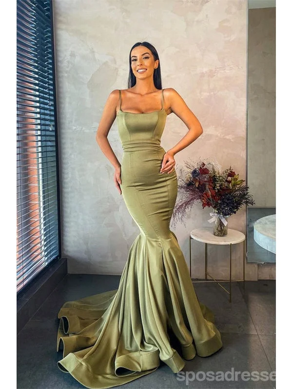 Evening dress with double straps-Sage Mermaid Spaghetti Straps Cheap Long Prom Dresses Online,12846