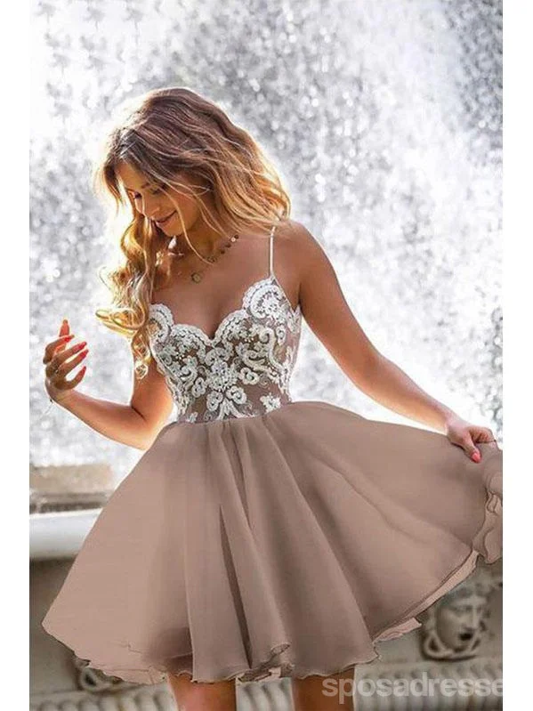 Evening dress with fishtail-See Through Spaghetti Straps Short Homecoming Dresses Online, Cheap Short Prom Dresses, CM867