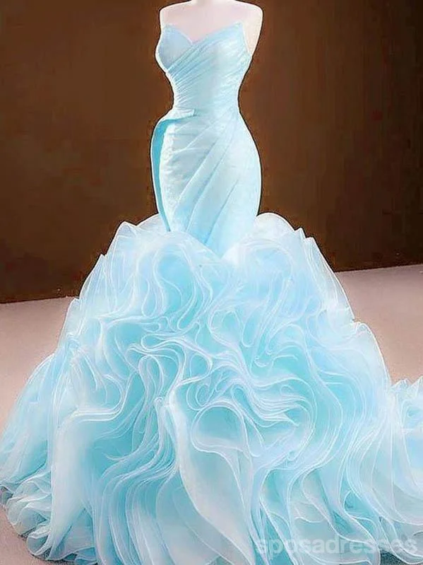 Evening dress with lace-Sexy Blue Mermaid Sleeveless Sweetheart Long Prom Dresses Online,12673