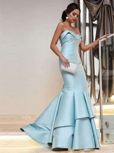 Evening dress with asymmetrical hem-Sexy Blue Mermaid Sweetheart Long Party Prom Dresses, Cheap Dance Dresses,12544