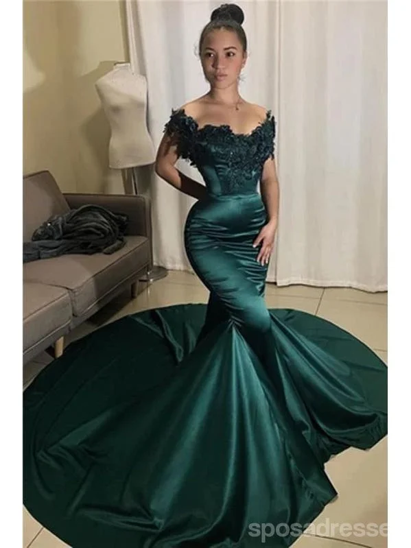 Evening dress with satin-Sexy Emerald Green Mermaid Off Shoulder Long Prom Dresses Online,12734