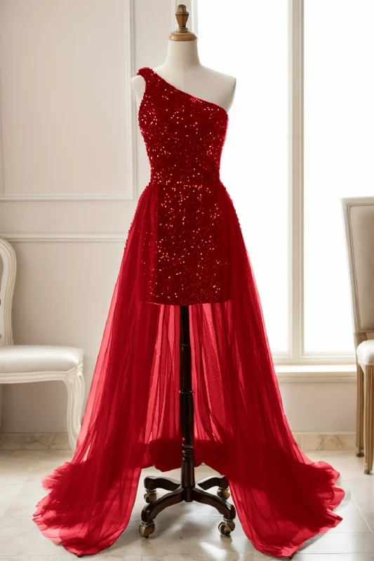 Evening dress with satin-Sheath-Column Sweep-Brush Train Sequined Prom Dress CS0467