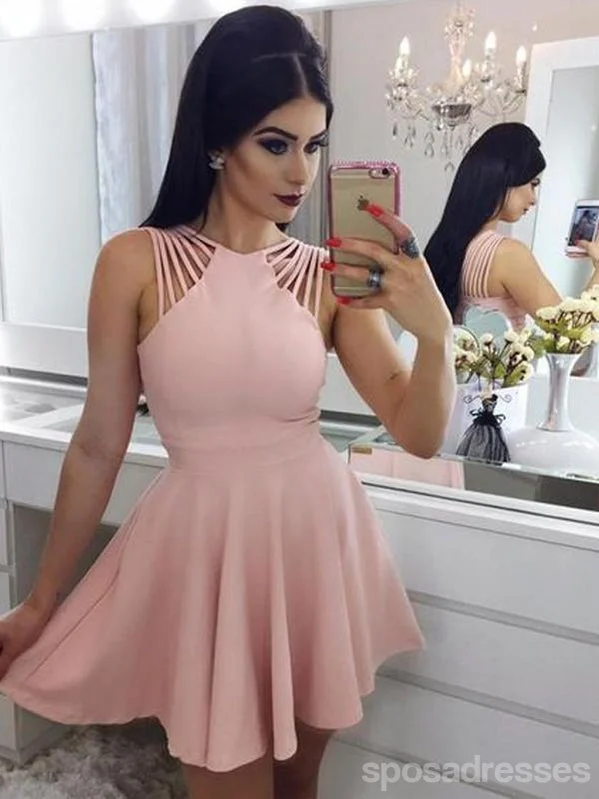 Evening dress with metallic finish-Simple Pink Sleeveless Short Homecoming Dresses Online, Cheap Short Prom Dresses, CM860