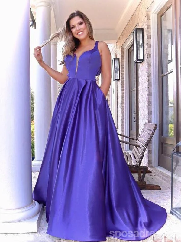 Evening dress with sequins-Simple Purple A-line V-neck Cheap Long Prom Dresses Online, Dance Dresses,12733