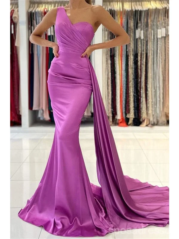 Evening dress with open back-Simple Purple Mermaid One Shoulder Cheap Long Prom Dresses,12831