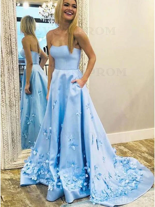 Formal evening dress-Floral Blue A-line Sweetheart Cheap Long Prom Dresses Online, Dance Dresses,12597