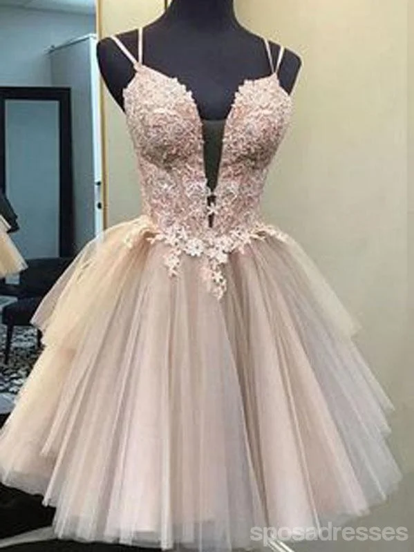 Evening dress with embroidery-Spaghetti Straps V-neck Short Homecoming Dresses Online, Cheap Short Prom Dresses, CM868