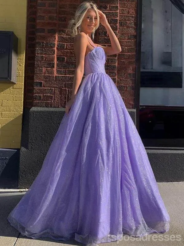 Evening dress with chiffon-Sparkly Purple A-line Spaghetti Straps Cheap Long Prom Dresses Online,12691