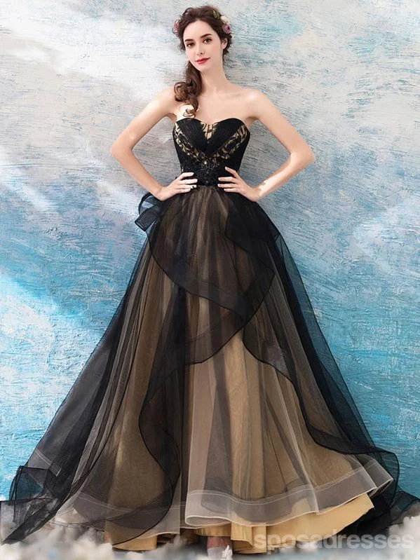 Evening dress with open back-Sweetheart Black Strapless A-line Long Evening Party Prom Dresses, Prom Dresses Stores,12524