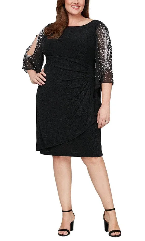 Cocktail dress with plunging neckline-Alex Evenings 8427604 - Split Sheer Sleeve Formal Dress