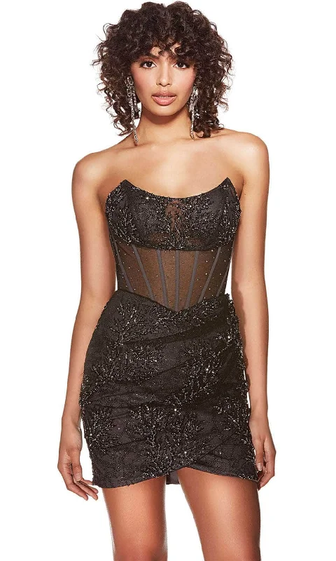 Cocktail dress for black tie events-Alyce Paris 4864 - Scoop Neck Sheer Corset Cocktail Dress