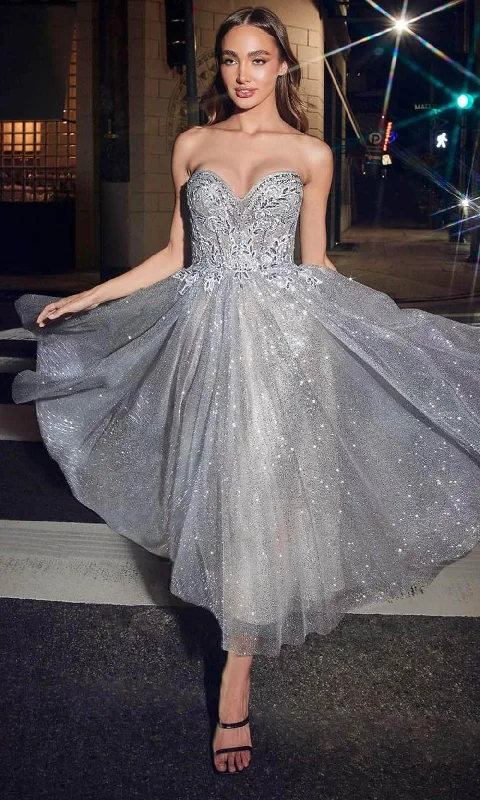 Cocktail dress with velvet-Cinderella Divine CD871 - A-line Dress with Strapless Design