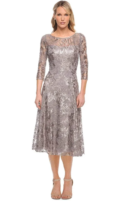 Cocktail dress with lace-La Femme 29993SC - Metallic Lace A-Line Cocktail Dress