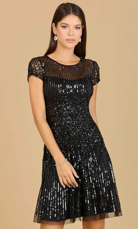 Cocktail dress with illusion sleeves-Lara Dresses 29180 - Sequined Cocktail Dress